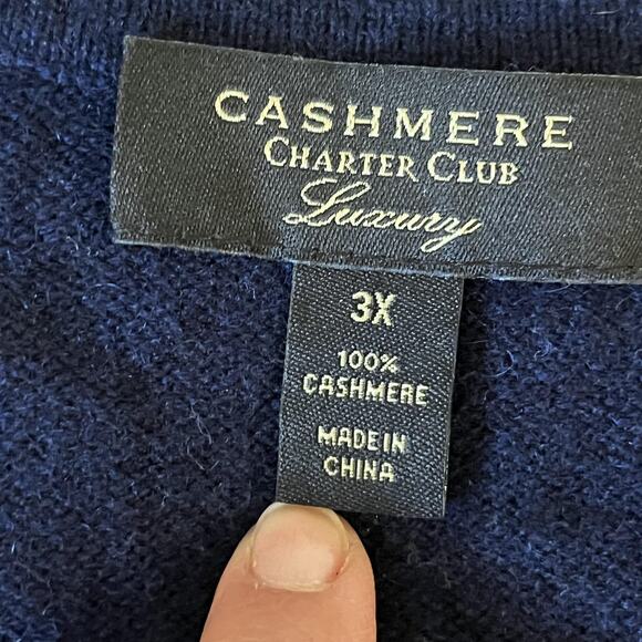 Charter Club Sweater Womens 3X Cashmere Pullover V Neck Plus Size Luxury (Flaw) - Picture 3 of 10